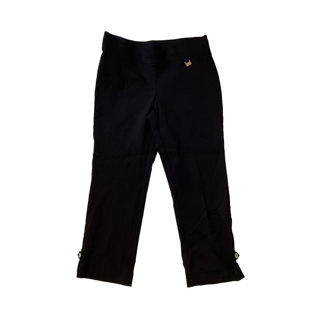 Rafaella Capri Pants Women's 10 Black Pockets Straight Leg Elastic Waist Pull On